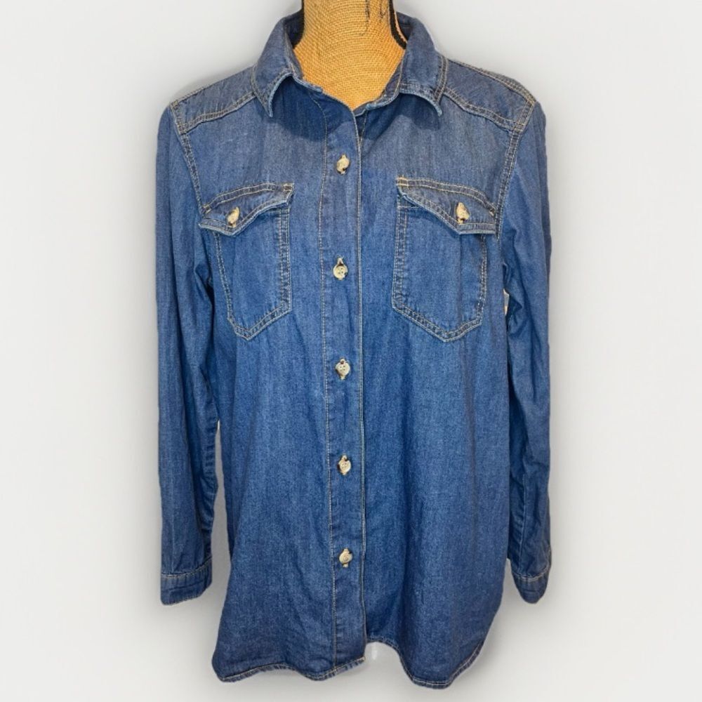 Parisian Works 100% Cotton Chambray Shirt Blue Western Size 10